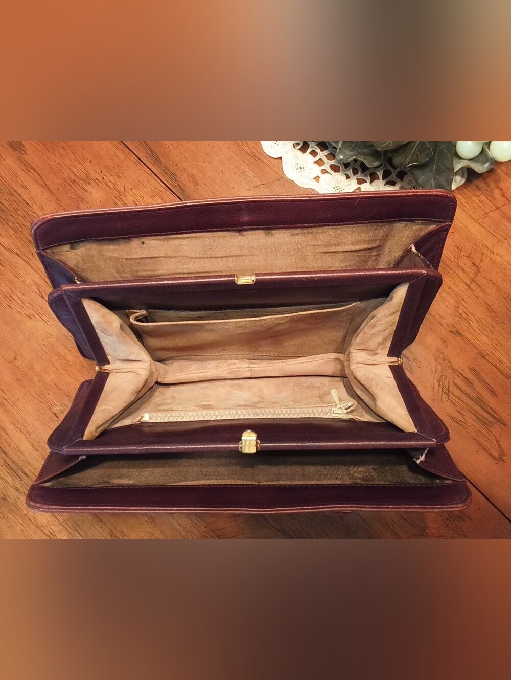 Vintage Burgundy Leather And Calf Hair Purse - Picture 4 of 16